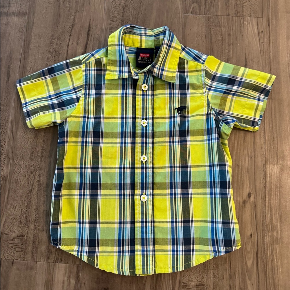 BABY TODDLER BUTTON DOWN SHORT SLEEVE SHIRT. GREEN PLAID SHIRT. Infants (24 mos)